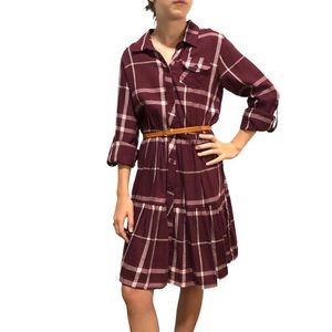 LOVE SQUARED GIRLS Dress Burgundy Flannel Plaid Wester Size 12 Shirt Dress